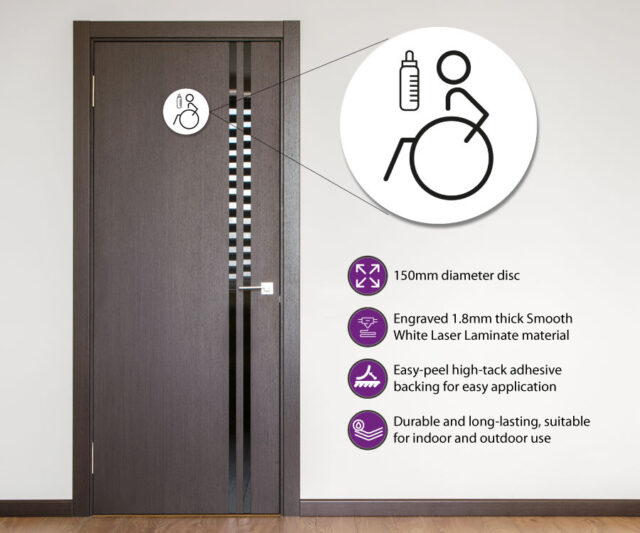 disabled baby change 150mm toilet door symbol left white