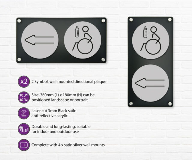 disabled baby change 2 up directional plaque left silver
