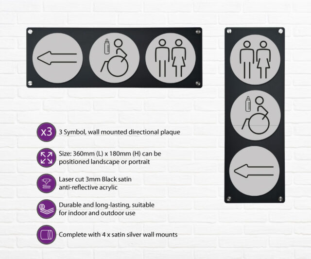 disabled baby change 3 up directional plaque left silver
