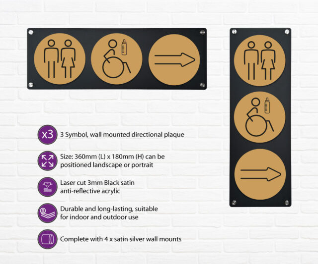 disabled baby change 3 up directional plaque right gold