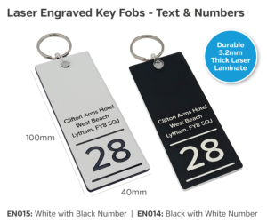 en014 en015 laser engraved key fobs text number