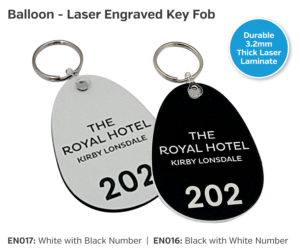 en016 en017 balloon engraved key fobs
