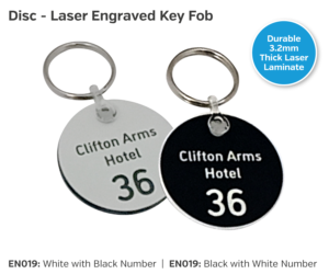 en018 en019 disc engraved key fobs