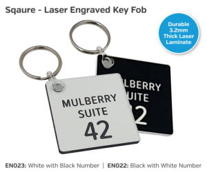 en022 en023 square engraved key fobs