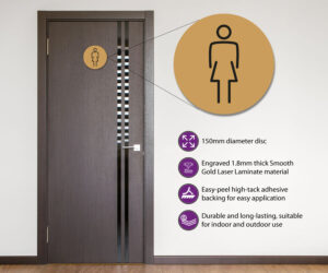 ladies 150mm toilet door symbol gold