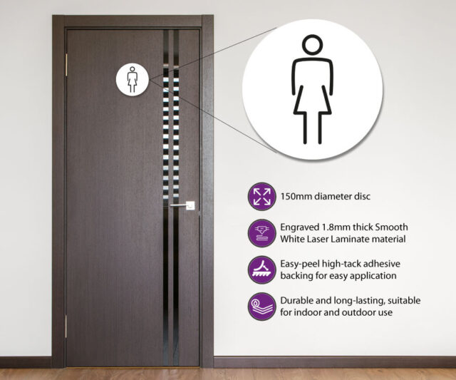 ladies 150mm toilet door symbol white