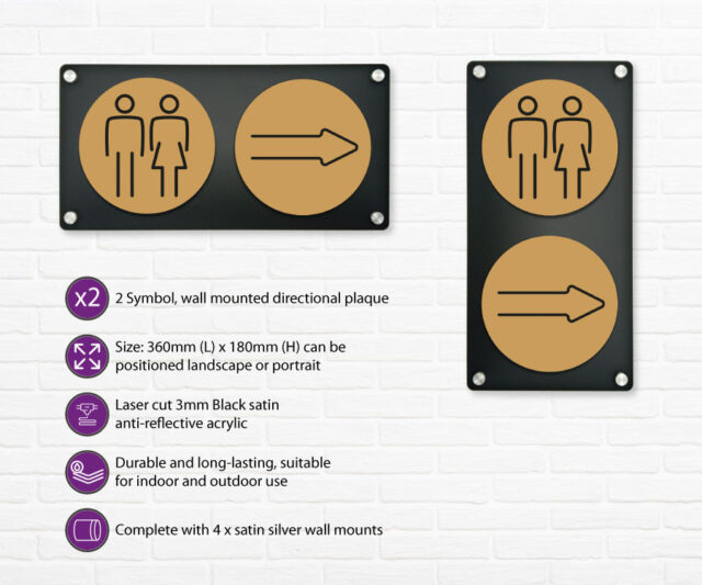 ladies gents 2 up directional plaque gold