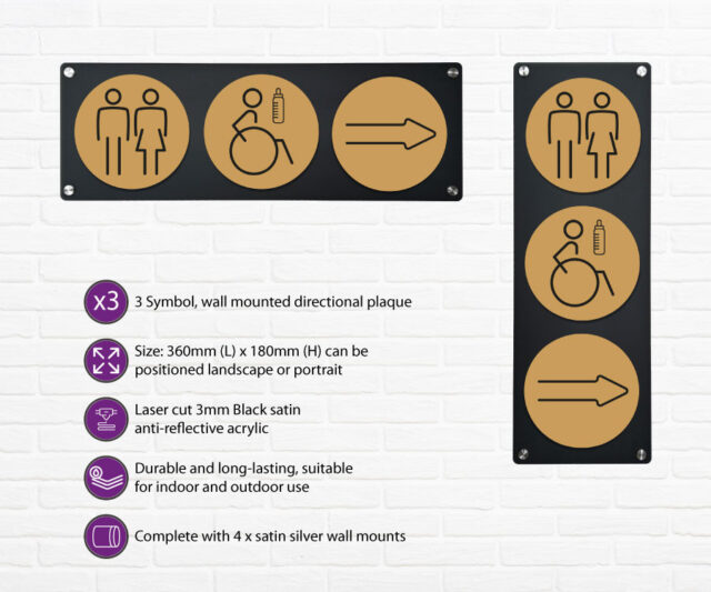 ladies gents 3 up directional plaque gold