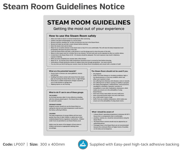 lp007 steam room guidance notice