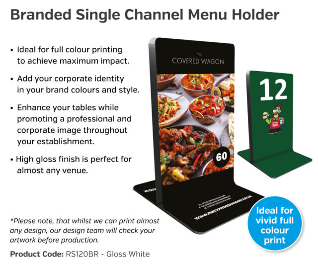 rs120br rs122br branded single channel menu holders