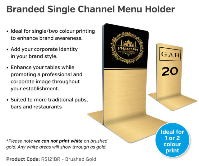 rs120br rs122br branded single channel menu holders