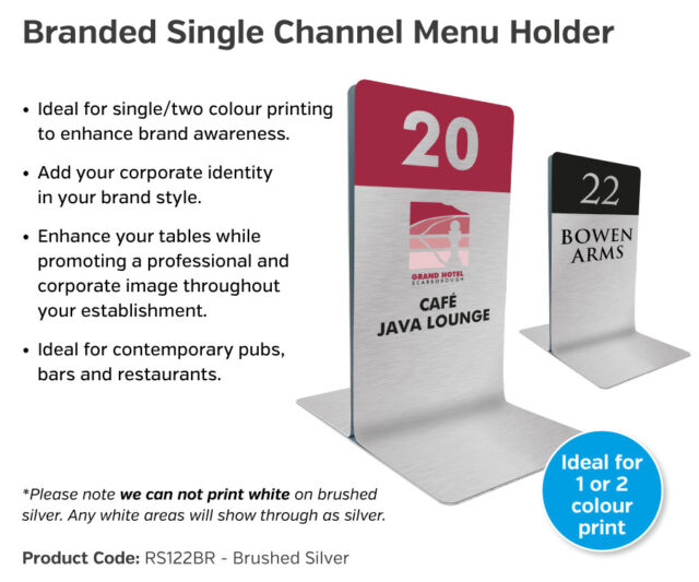 rs120br rs122br branded single channel menu holders