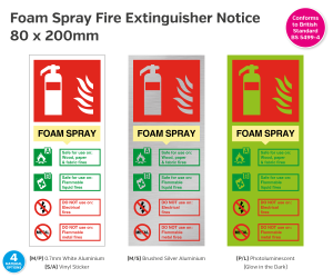 Foam Spray Fire Extinguisher Notice - 80 x 200mm