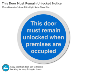 ds039 this door must remain unlocked 75mm disc