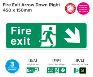 es029 fire exit arrow down right