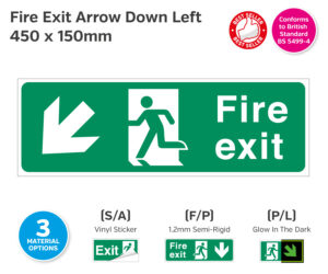 es031 fire exit arrow down left