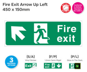 es119 fire exit arrow up left