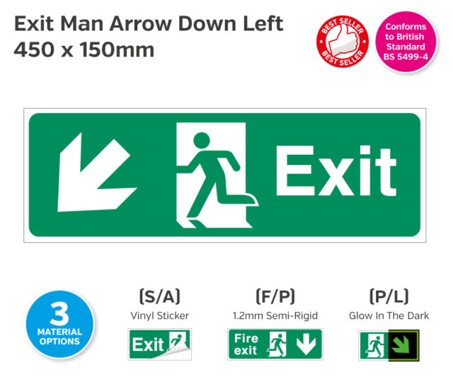 es161 exit man arrow down left
