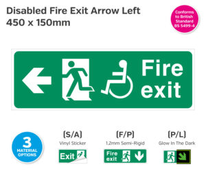 es185-186-208 disabled fire exit arrow left