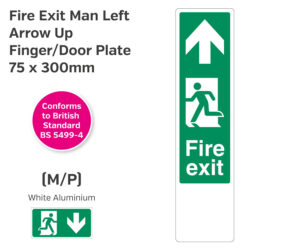 es229 fire exit man left arrow up finger plate