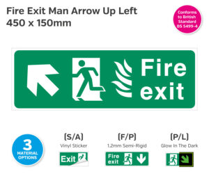 es305-306-307 hospital fire exit flames man arrow up left