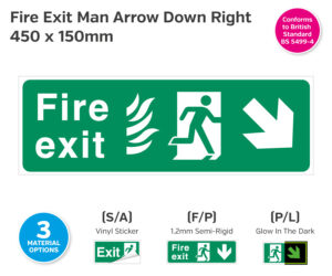 es308-309-310 hospital fire exit flames man arrow down right