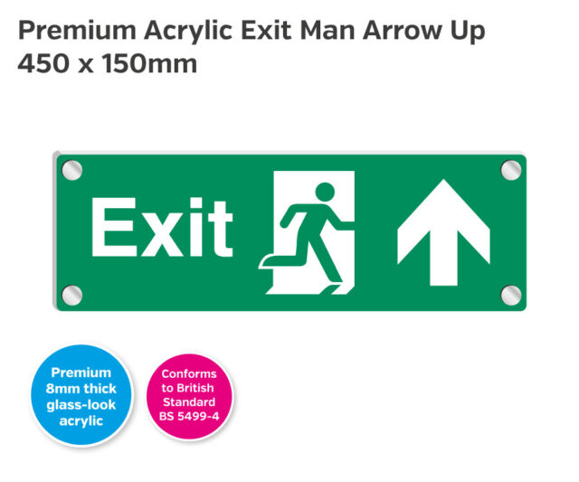 es408 premium acrylic exit man arrow up 450x150