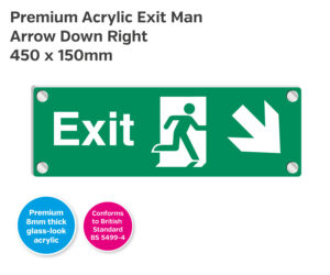 es409 premium acrylic exit man arrow down right 450x150