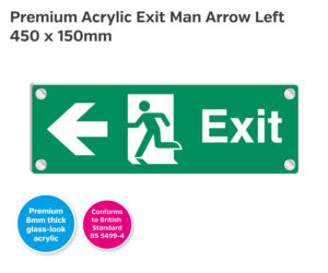 es412 premium acrylic exit man arrow left 450x150