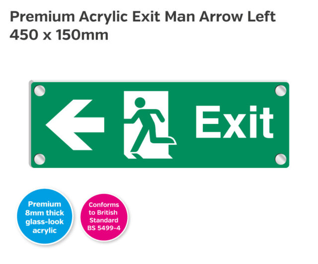 es412 premium acrylic exit man arrow left 450x150