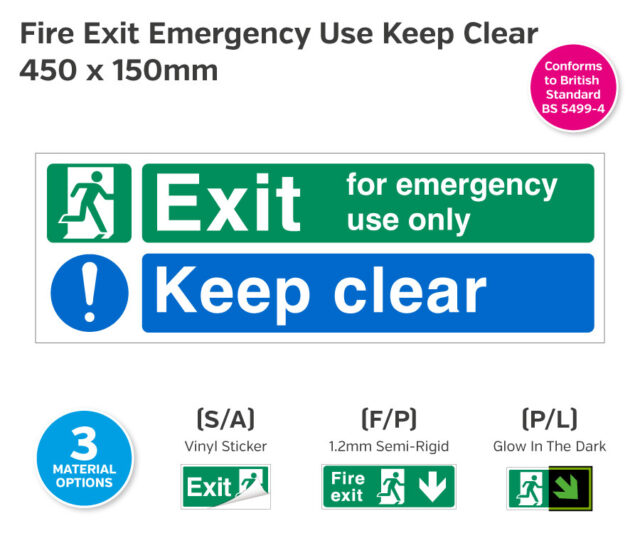 es433-434-435 fire exit emergency use keep clear