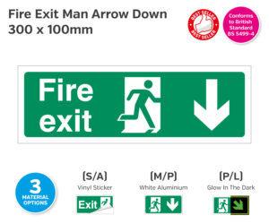 es602 fire exit man arrow down 300x100
