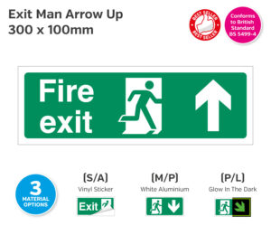 es605 fire exit man arrow up 300x100