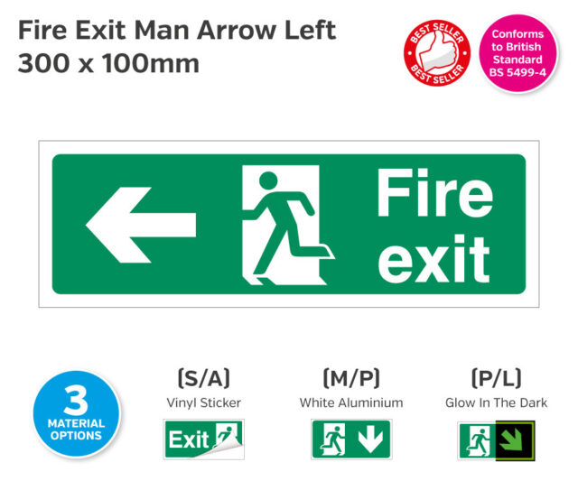 es608 fire exit man arrow left 300x100