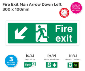 es614 fire exit man arrow down left 300x100