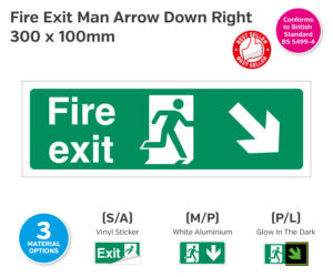 es617 fire exit man arrow down right 300x100