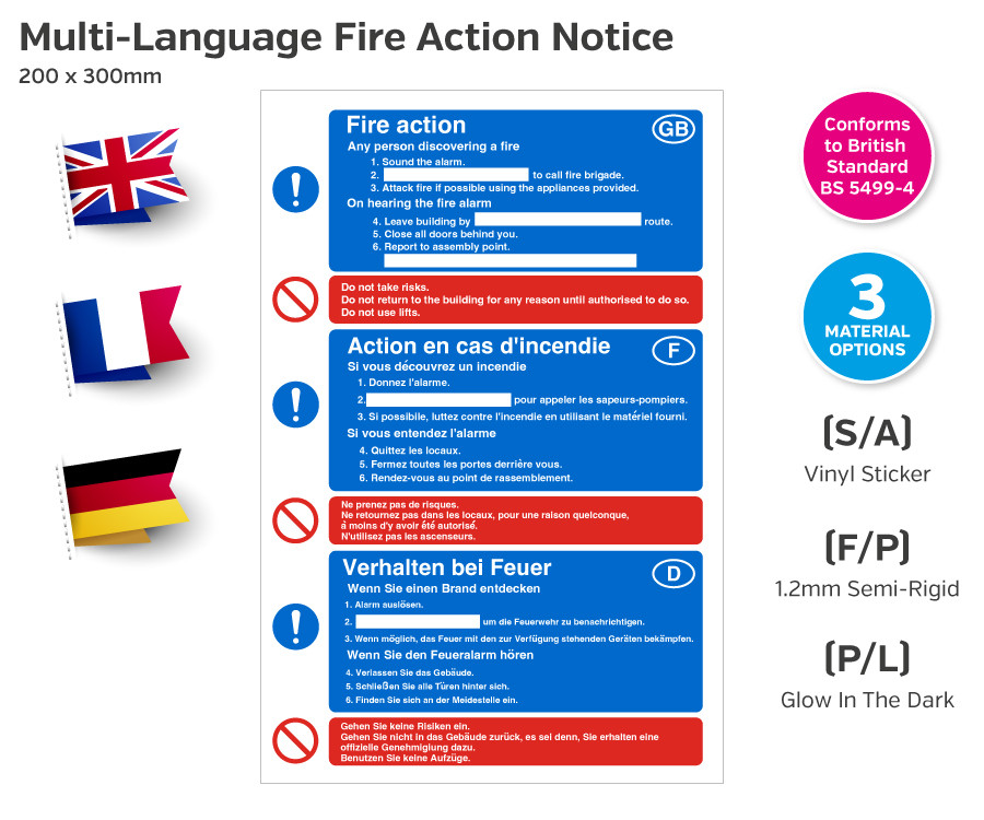 Cartello Antincendio 'Fire Action' In Plastica Rigida 150x200mm | Norma EN ISO 7010