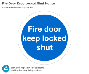 ms228 fire door keep locked shut 75mm sticker