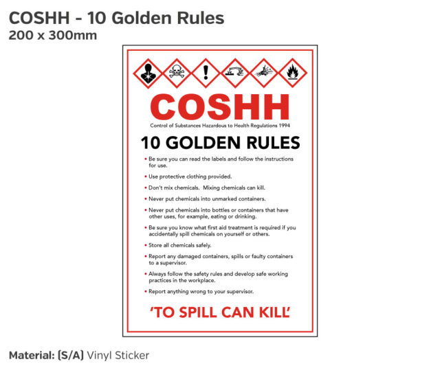 COSHH The 10 Golden Rules - Staff Safety Guidance Notice
