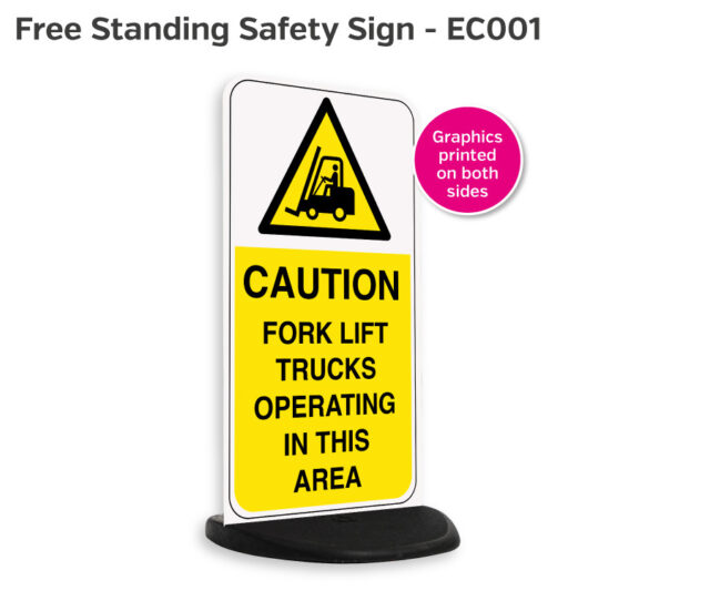 ec001 caution forklift trucks free standing