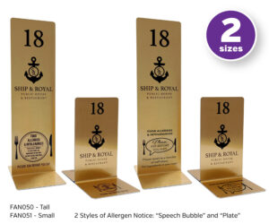 fan050-fan051 gold branded allergy table numbers