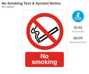 No Smoking Text and Symbol Sign - 150 x 200mm