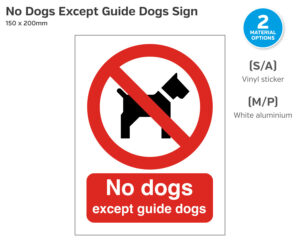 ps048 049 no dogs except guide dogs notice 150x200