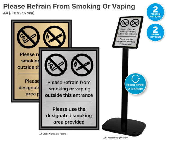 Please Refrain From Smoking or Vaping Notice - A4 Framed