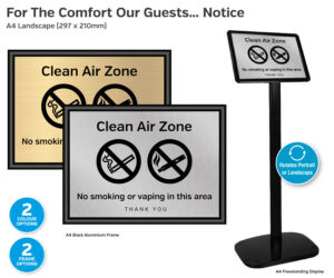 For The Comfort of Our Guests No Smoking or Vaping Notice - A4 Framed Landscape