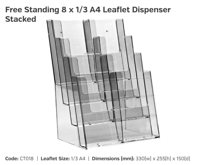 CT018 8x 1 3 A4 Freestanding Leaflet Dispenser Stacked