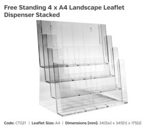 CT021 4x A4 Freestanding Landscape Leaflet Dispenser Stacked