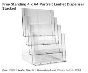 CT022 4x A4 Freestanding Portrait Leaflet Dispenser Stacked