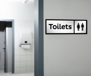 Large Silver Toilet Directional+Plaque