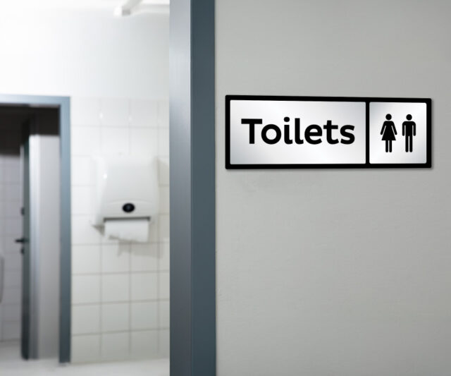 Large Silver Toilet Directional+Plaque